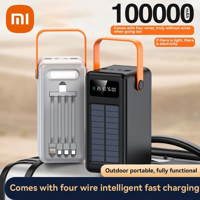 Xiaomi 100000mAh Solar Energy Power Bank Outdoor Camping Light Large Capacity Power Bank Detachable Four Wire Power Bank New