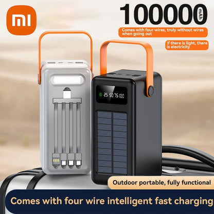 Xiaomi 100000mAh Solar Energy Power Bank Outdoor Camping Light Large Capacity Power Bank Detachable Four Wire Power Bank New