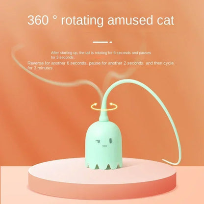Interactive Electric Cat Toy USB Intelligent Rolling Ball Interactive Toys Funny Stick Silicone Rotate Mouse Tail Kitten Teaser