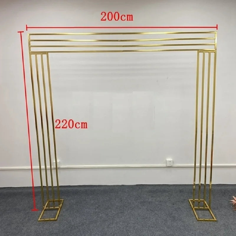 Shiny Gold-Plated Square Screen Backdrop Shelf, Wedding Arch, Geometric Flower, Door Stand, Artificial Flor, 2.2m, 3Pcs