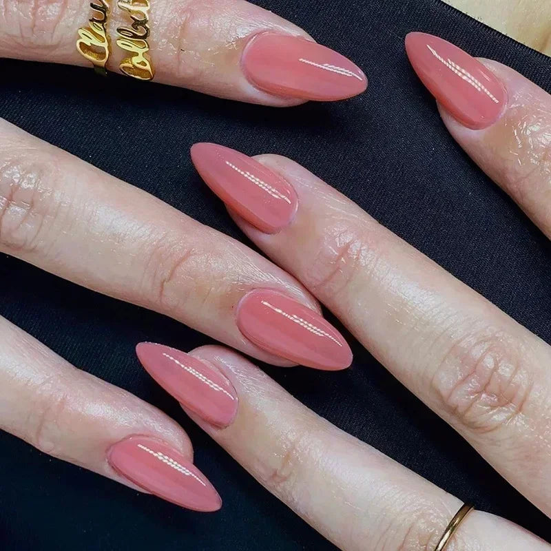 24pcs/Box Long Coffin False Nails Art Rose with Glue Wearable Nude Pink White Color Jelly Nails Tips Full Cover Press on Nails