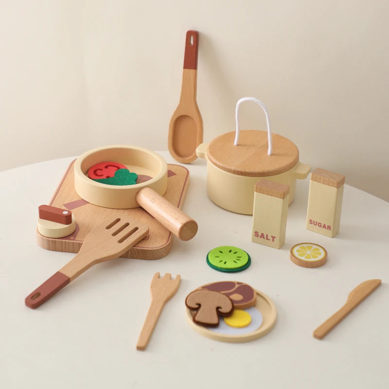 Kid Wooden Kitchen Toy Baby Play Kitchen Building Block Model Set Newborn Pretend Cooking Food Kitchen Toys Simulation Game Gift