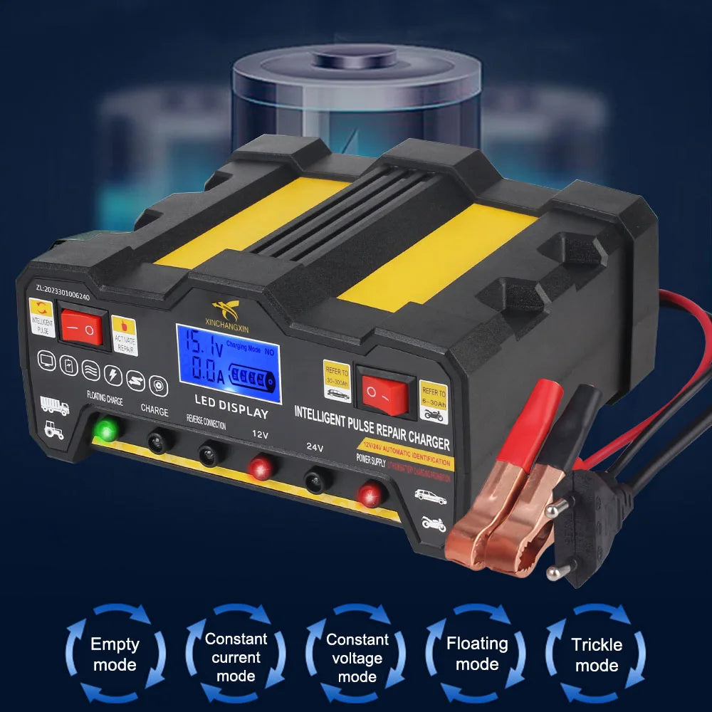 600W Car Battery Chargers 12V 12A / 24V 9A Output Quick Charging Intelligent Automatic Pulse Repair Home Storage Battery Charger