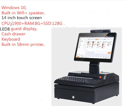 14.1 inch touch screen, cash box, keyboard, whole package POS computer factory POS System cash Register Terminal