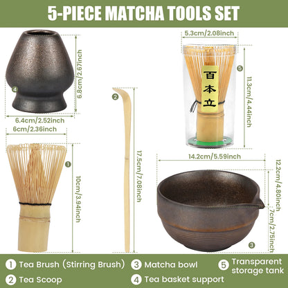 5PCS Japanese Matcha Tea Set Includes Matcha Bowl w Spout Matcha Whisk Holder Matcha Whisk Tea Scoop Tea-making Tools Accessorie