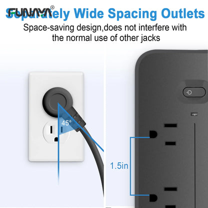 US Power Strip 6 AC Outlets 10A 110v 220v 3 USB Ports Sockets 1 TYPE-C Smart Patch Panel 2000w Black Power Surge Protection Plug