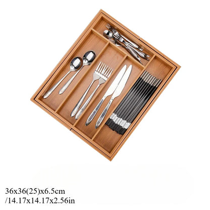 Bamboo Expandable Drawer Kitchen Organizer for Spoons Forks Knives cutleries Utensils Holder Adjustable Cutlery Tray Divider