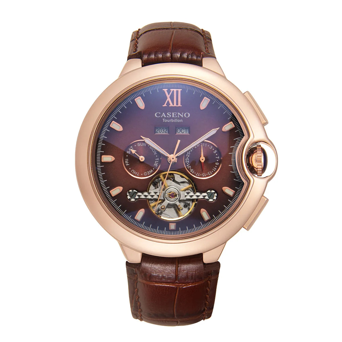 CASENO Fashion Trend Men's Blue Light Glass Night Light Scale Multi functional Fully Automatic Tourbillon Mechanical Watch 831BG