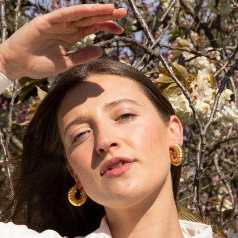 Classic Stainless Steel Waterproof Chunky Hammered Hoop Earrings Unusual Empty Stacked Circle Ear Ring Buckle Huggie Jewelry