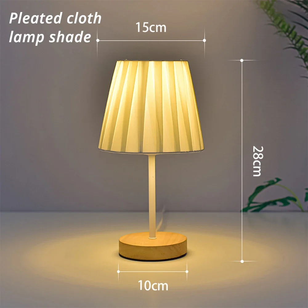 Solid Wood Cloth Nordic Decorative Table Bedroom Bedside Lamp Simple Creative Remote Control Small Night Light Energy Saving Led