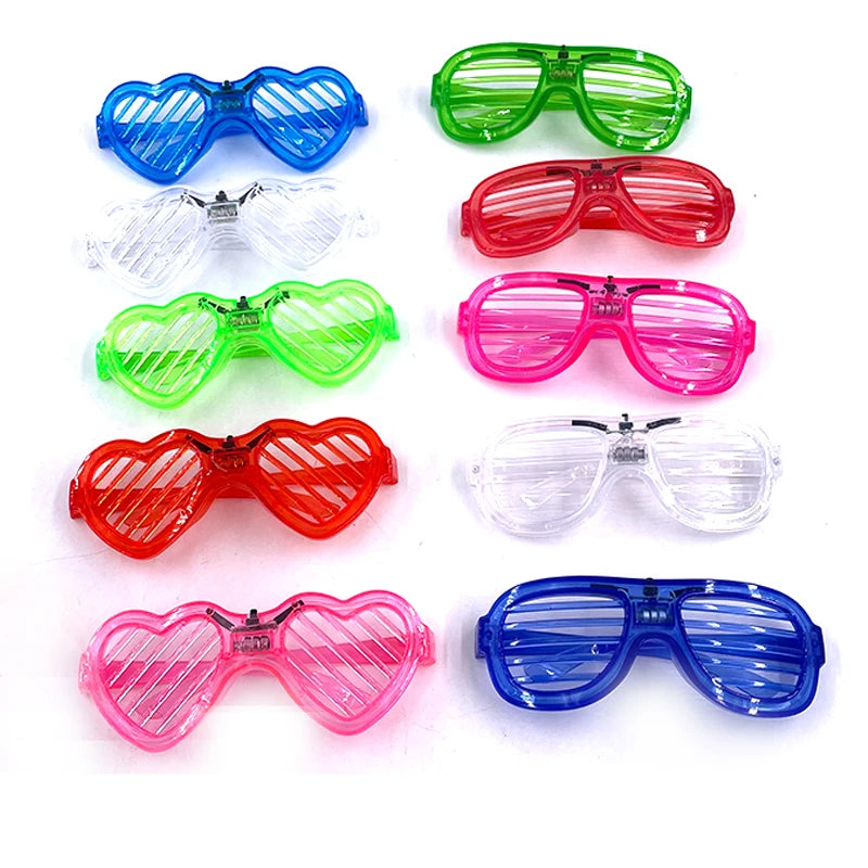 Light Up LED Glasses 5 Colors Heart Shape Glow Glasses Glow in The Dark Party Supplies Neon Party Favors for Kids Adults