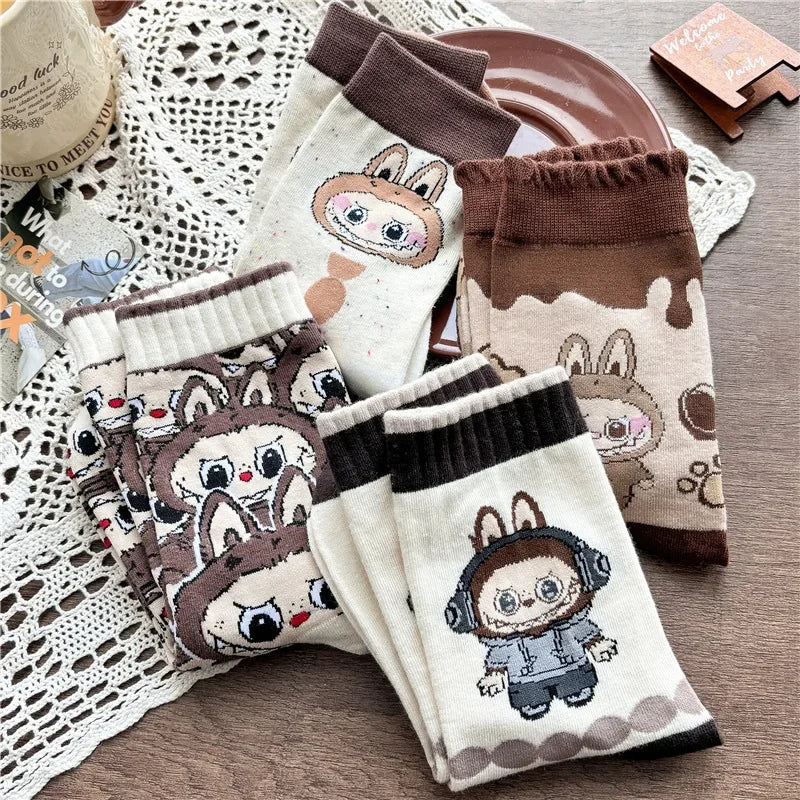 Labubu Mid Length Socks for Children Versatile Couples Trendy College Style Anime and Cartoon Department Labubu Cloth Long Socks