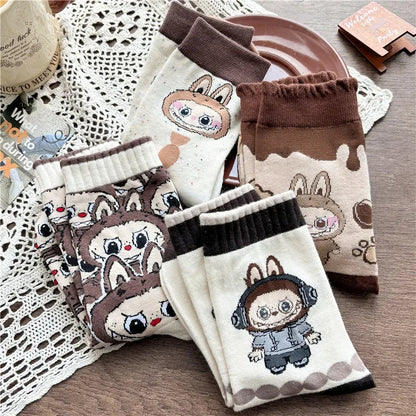 Labubu Mid Length Socks for Children Versatile Couples Trendy College Style Anime and Cartoon Department Labubu Cloth Long Socks