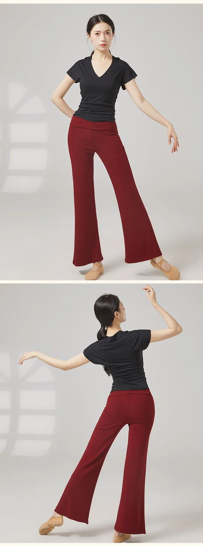 Modern Dance Clothes Women  V-Neck Seamless Short Sleeve T-Shirt Elegant Stage Costume Basic Training Tops Casual Summer Blouse