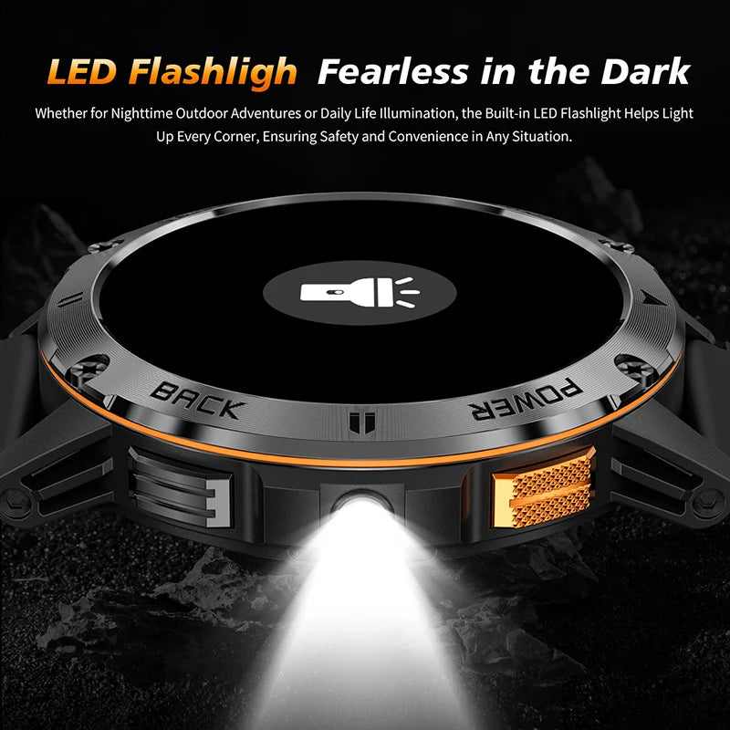 New Military Sports GPS Smart watch AMOLED HD IP68 outdoor NFC Sport Watch Fitness tracker Health monitor BT call LED flashlight