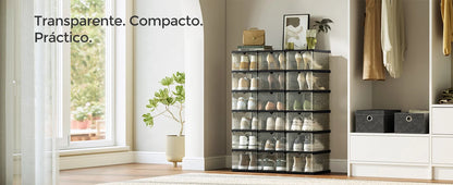 SONGMICS Shoe Boxes, Set of 12 Stackable Shoe Organizers, Set of 2 Foldable and Portable Shoe Racks, up to Size 46