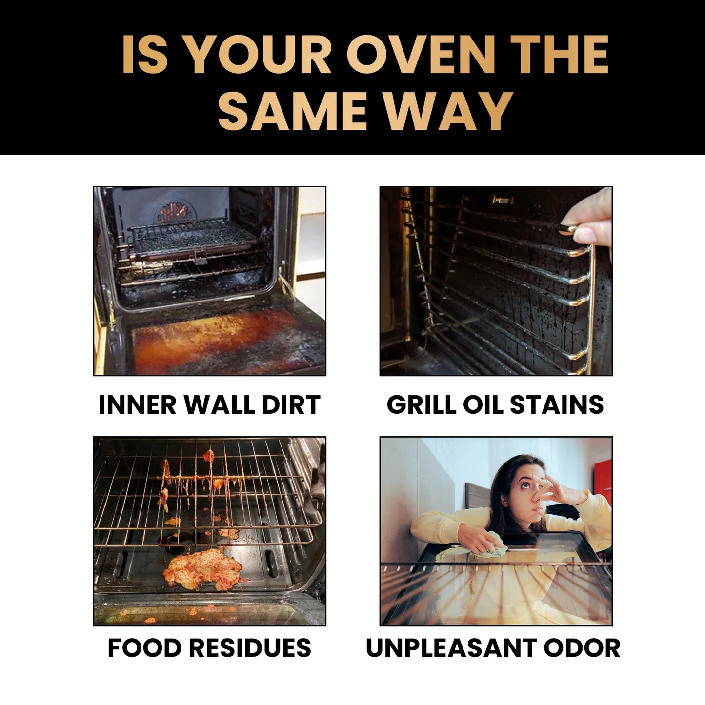 Oven and Grill Cleaner Spray Decontamination Deodorization Oil Removal Dirt Oil Stains Food Residues Eliminating Odors Cleaner