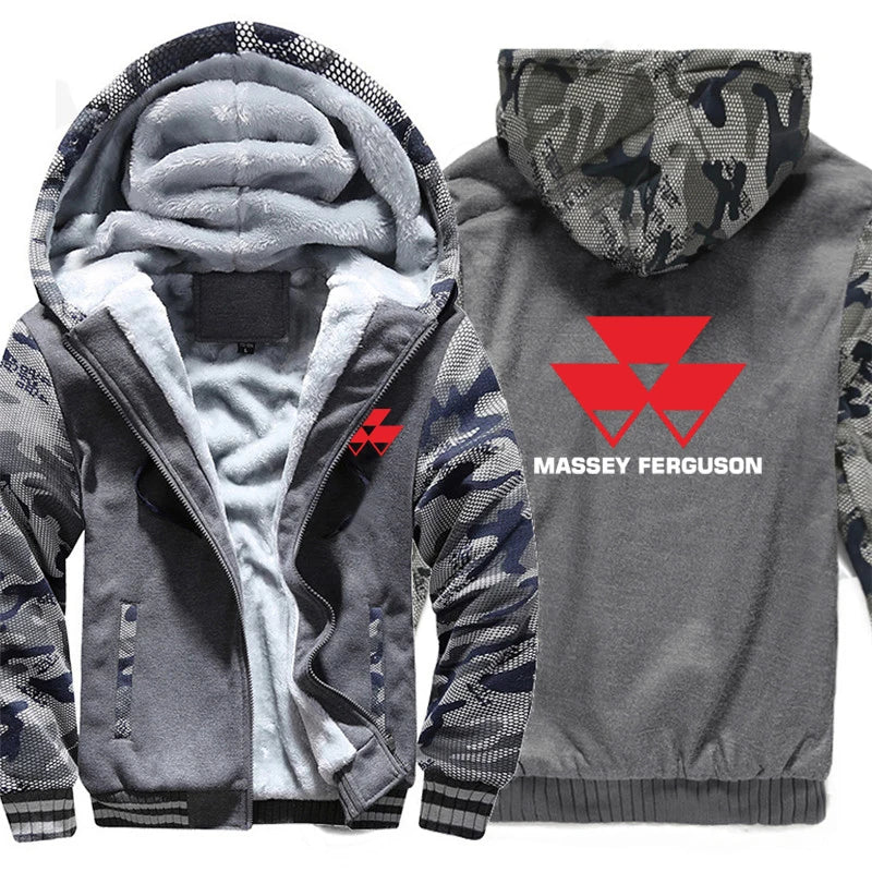 Massey Ferguson Hoodies Mens Zipper Coat Fleece Thicken Agriculture Farm Tractors Sweatshirt Mans Clothing