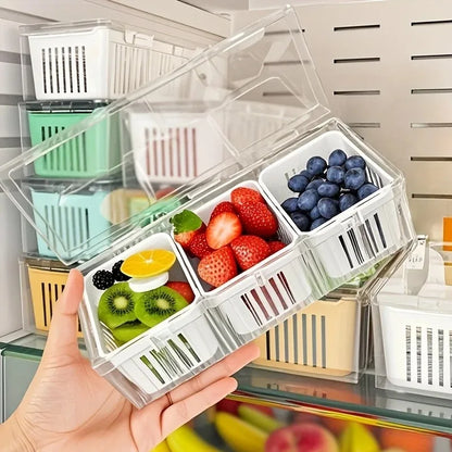 New 3 Grid Refrigerator Food Fresh-keeping Box Ginger Garlic Onion Pepper Storage Box Fruit Vegetable Basket Kitchen Organizer