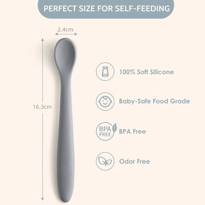 1PC Baby Soft Silicone Spoon Food-grade Silicone Children's Supplementary Feeding Training Spoon Long-handle Silicone