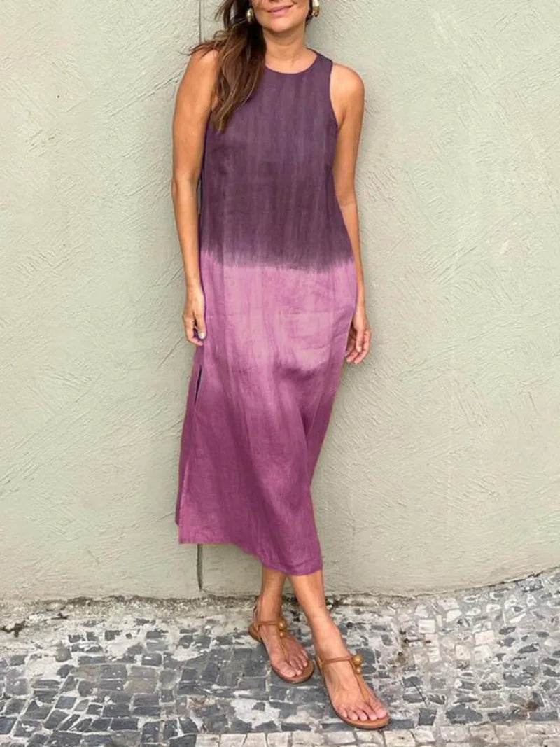 2024 Women Gradient Dress Split Sleeveless Maxi Dresses New Summer Casual Fashion Female High Street Vestidos