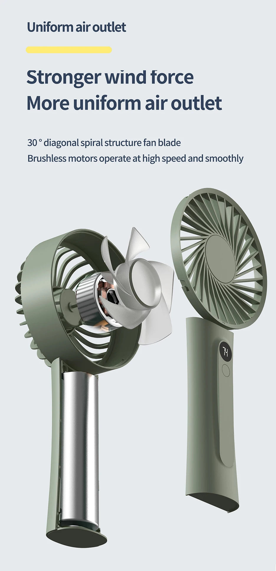 Portable Handheld Fan, Fan 6 Speed Wind LED Display Personal Mini Travel Fan  Hand Held Fan USB Foldable Electric Fan