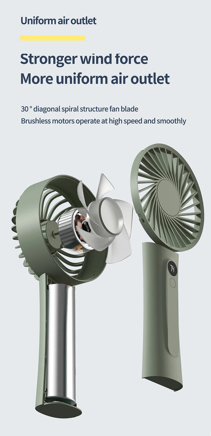 Portable Handheld Fan, Fan 6 Speed Wind LED Display Personal Mini Travel Fan  Hand Held Fan USB Foldable Electric Fan