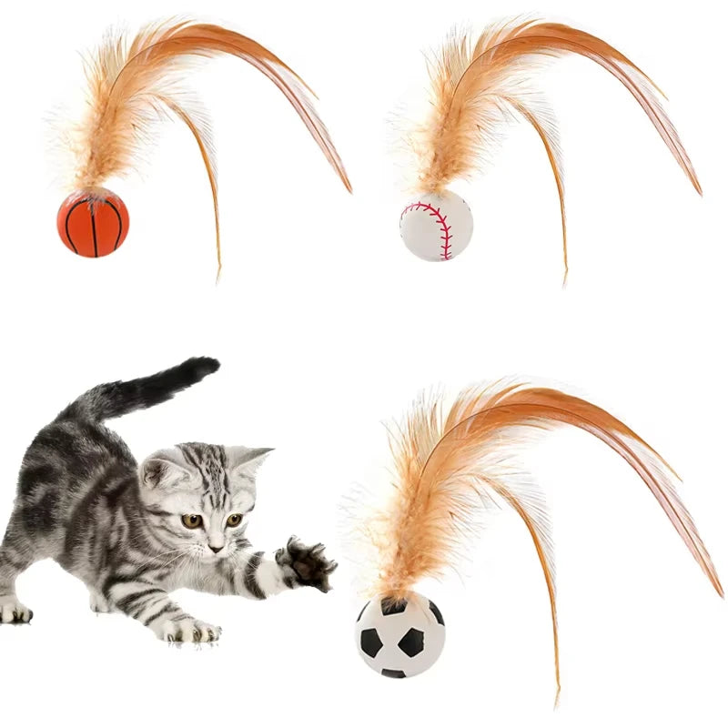 Cat Interactive Ball Toys Interactive Bouncy Ball with Feathers Cat Toys for Indoor Cats and Kittens