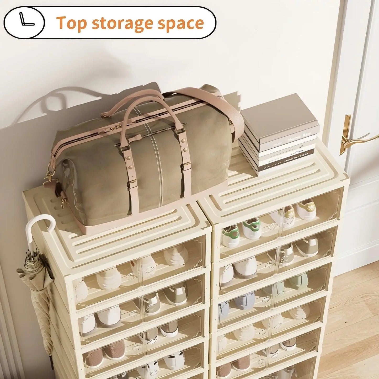 Widening Shoe Cabinet Transparent Heightening Shoes Box Thickened Foldable Sneaker Shoe Organizers Dustproof 12-grid Shoes Bins