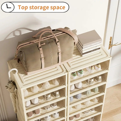Widening Shoe Cabinet Transparent Heightening Shoes Box Thickened Foldable Sneaker Shoe Organizers Dustproof 12-grid Shoes Bins