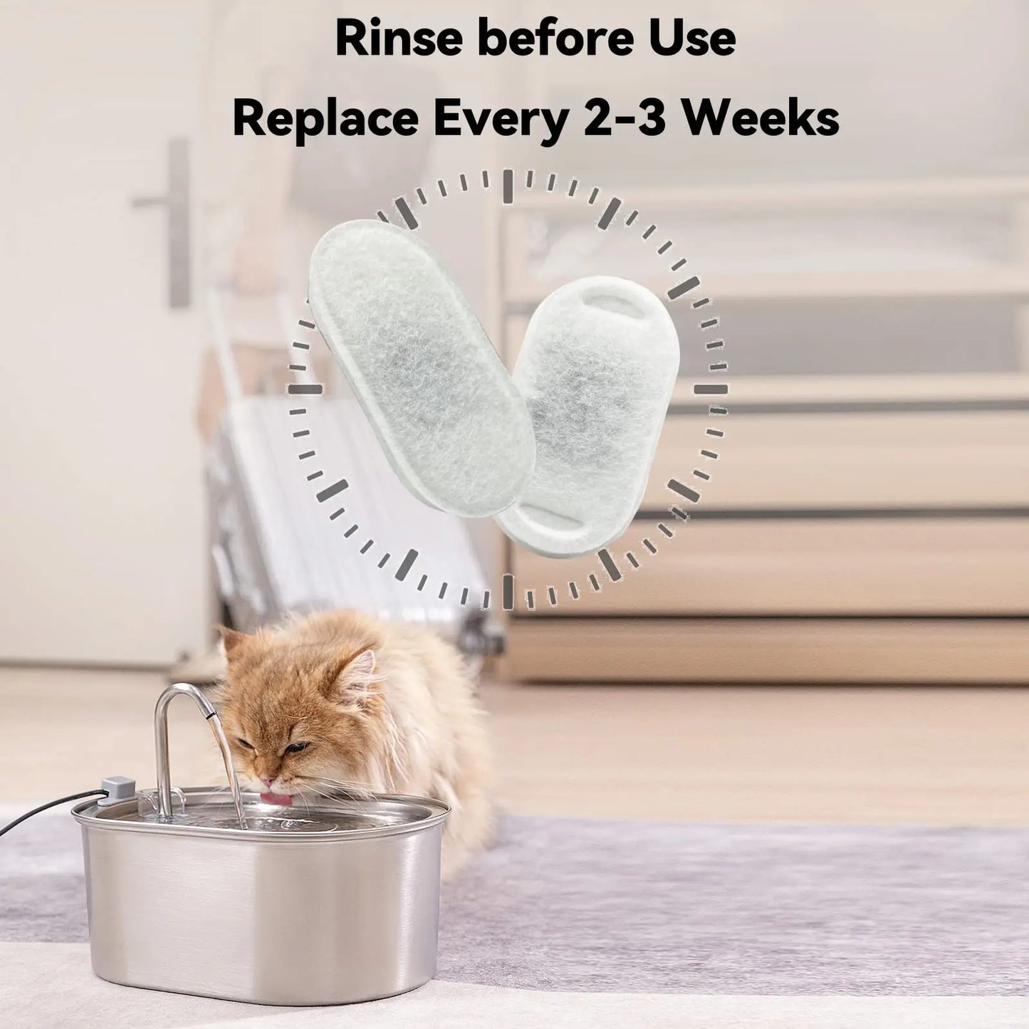 Cat water foundation 108oz/3.2L stainless steel cat drinking fountain 4 carbon filters+4 foam filters replaceable filters