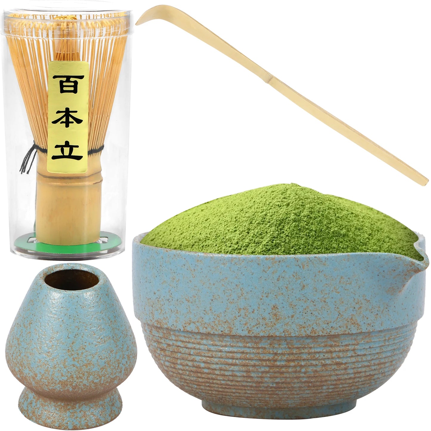 5PCS Japanese Matcha Tea Set Includes Matcha Bowl w Spout Matcha Whisk Holder Matcha Whisk Tea Scoop Tea-making Tools Accessorie