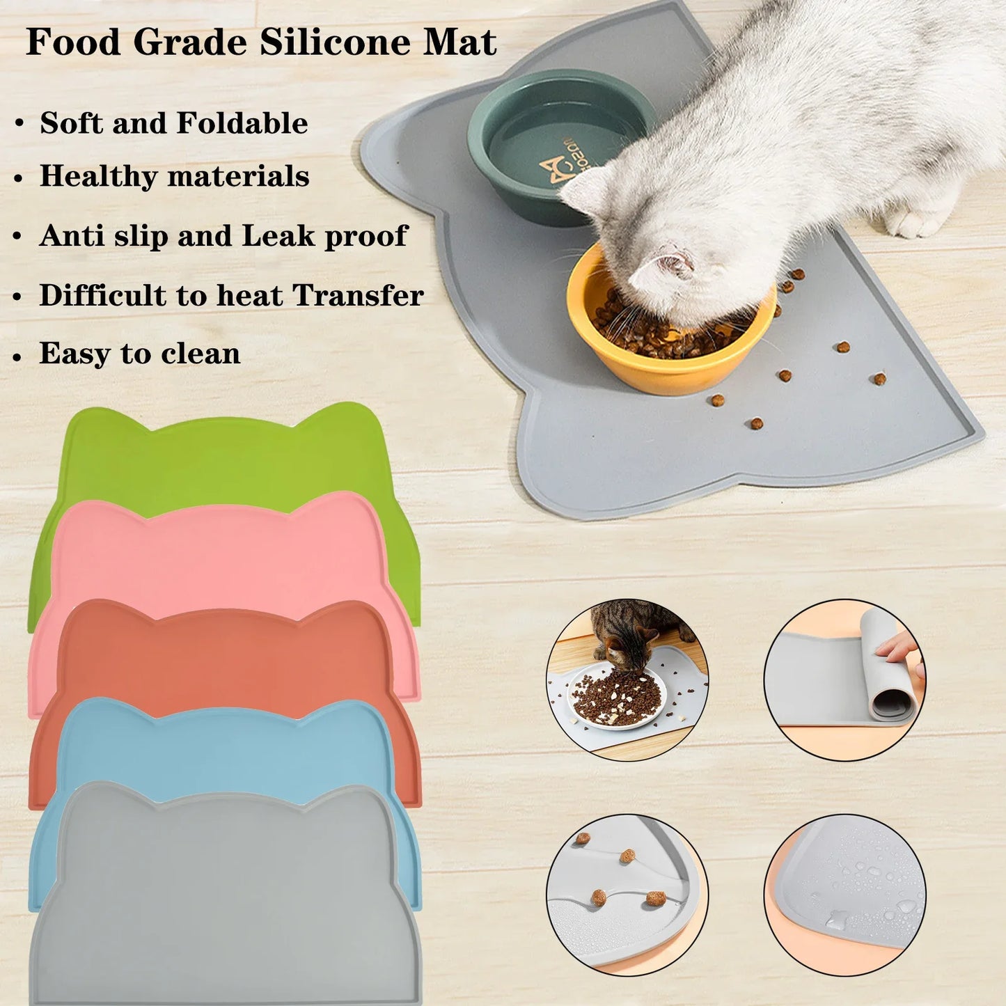 Pet Silicone food Mat Portable heat insulation Waterproof Non-Slip Feeding Mat Slow feeder Bowl Pad Cushion Cat Dog Pet supplies