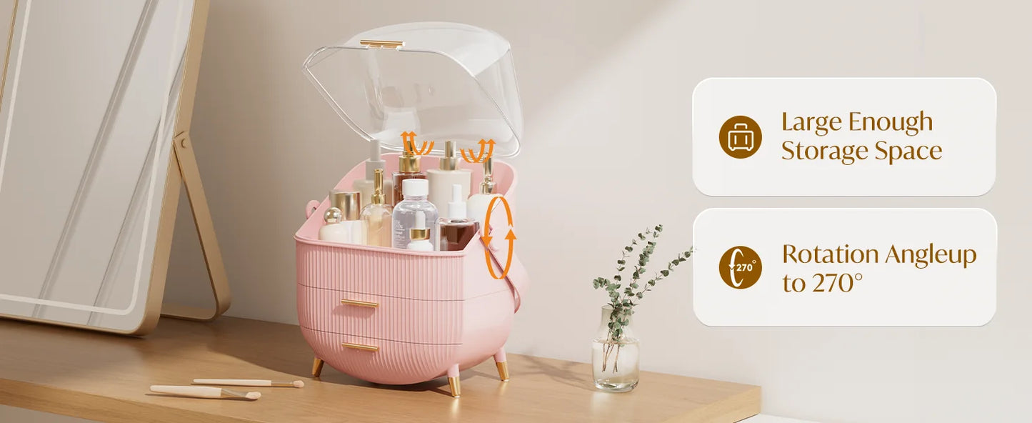 Makeup Storage Organizer with Lid Waterproof Cosmetics Skincare Organizer for Vanity Portable Cosmetics Storage Box for Girls
