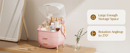 Makeup Storage Organizer with Lid Waterproof Cosmetics Skincare Organizer for Vanity Portable Cosmetics Storage Box for Girls