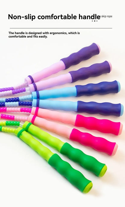 Wholesale adult and children's skipping ropes with colorful soft beads and bamboo nodes. Children's skipping ropes