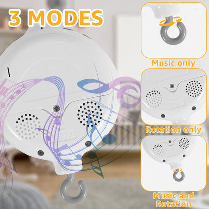 Baby Mobile Music Box Crib Mobile Motor with 3 Modes Volume Adjustable 35 Lullabies Baby Mobile Music Box for Bassinet