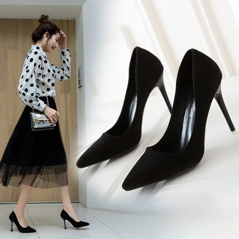 Women Shoes 2025 New Women Pumps Suede High Heels Shoes Fashion Office Stiletto Party Shoes Female Comfort Women Heels