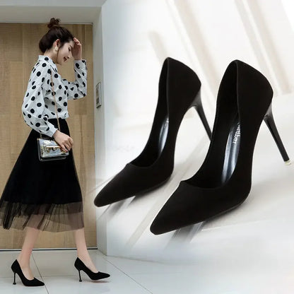 Women Shoes 2025 New Women Pumps Suede High Heels Shoes Fashion Office Stiletto Party Shoes Female Comfort Women Heels