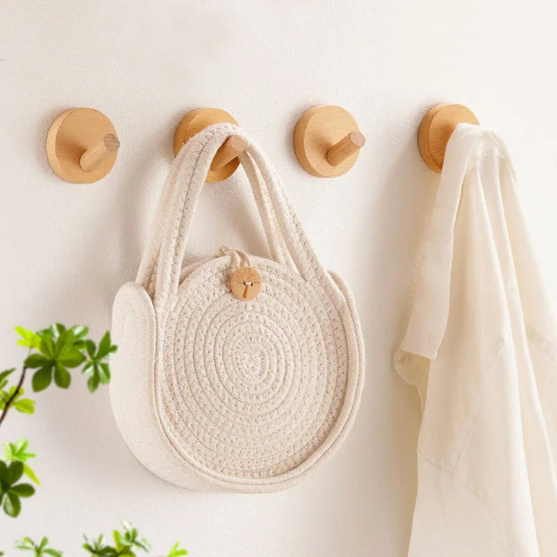 Self-Adhesive Wooden Wall Hooks for Hanging,Modern Coat Hooks,Natural Wood Hooks for Hanging Hats Towels Robe Clothes Keys Bags