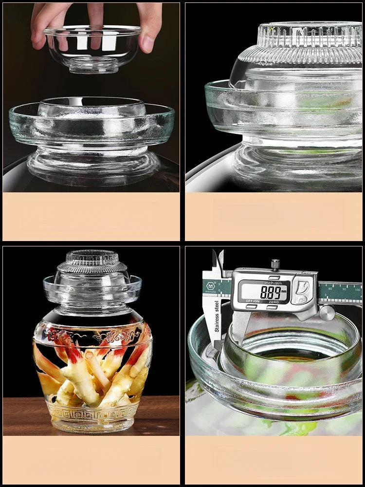 Traditional Fermenting Kit Crock with Water Seal Airlock Lid, for Pickles Kimchi Sauerkraut,Glass Jar with Lid Fermentation Jar