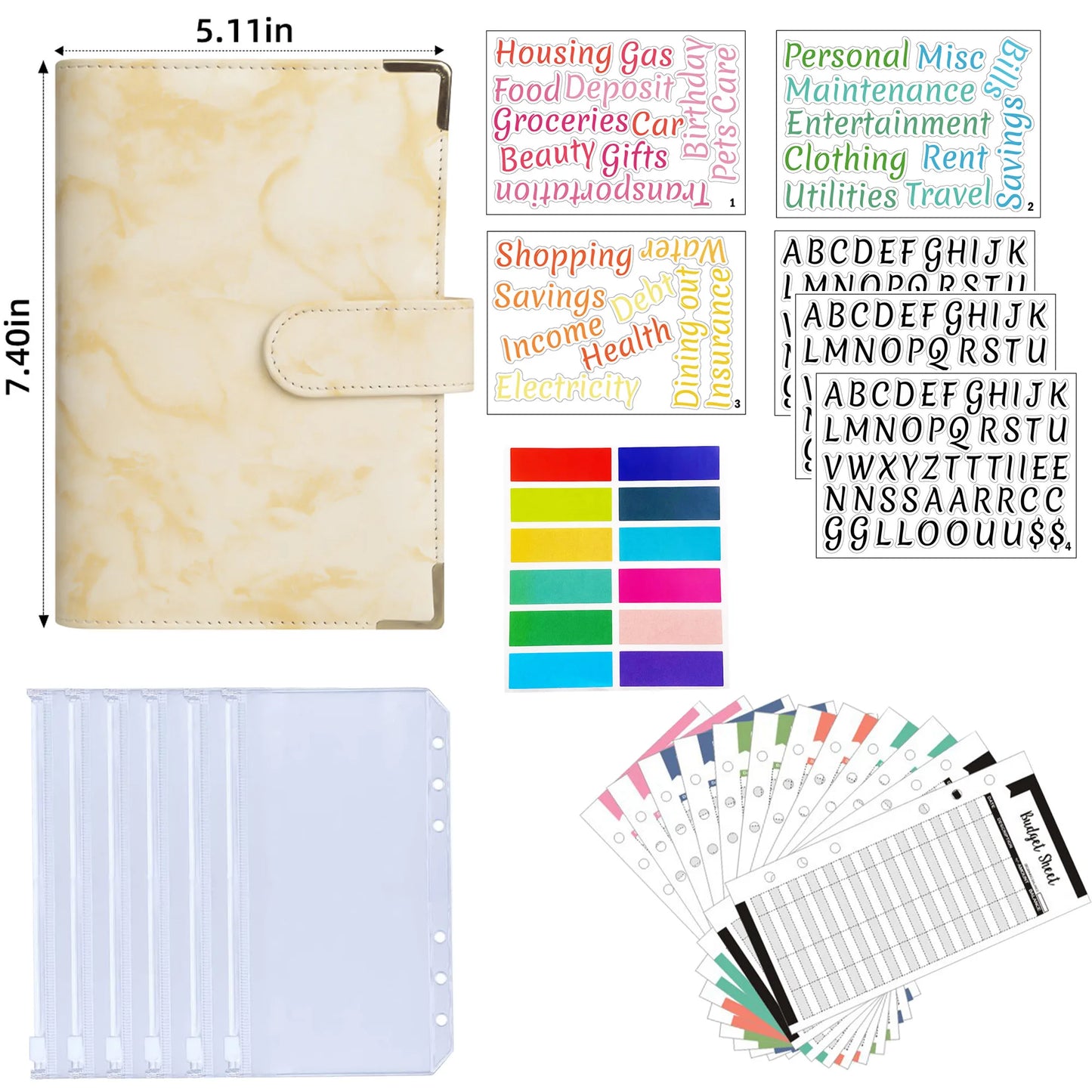 A6 Binder Cash Envelopes for Budgeting Money Organizer for Cash Money Envelopes for cash Leather A6 Binder with zipper