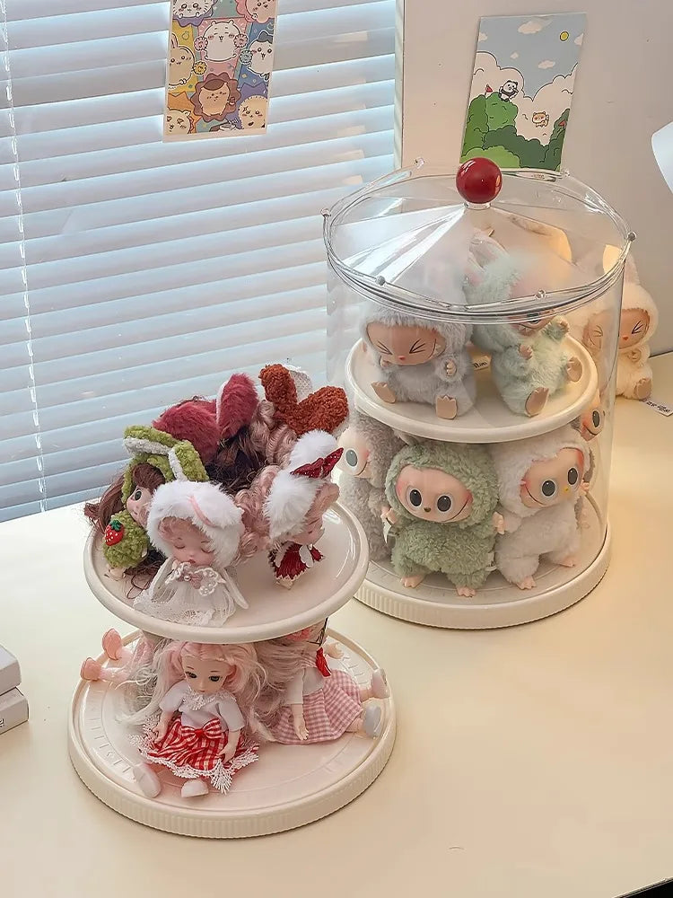 Labubu Rotating Display Box, Transparent Acrylic, Plush Doll Hand-Made Dust-Proof Labubu Pendant Storage Box.