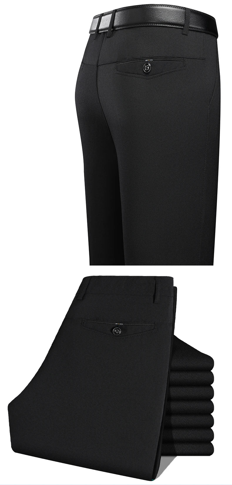 Mens Trousers Business Casual Pants Summer Autumn Dress Straight Pants Elastic Black Grey Loose Formal Pants