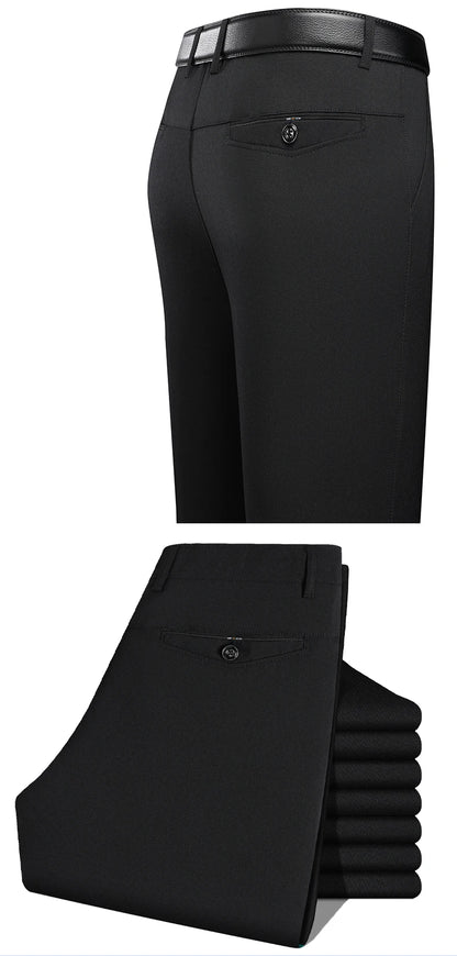 Mens Trousers Business Casual Pants Summer Autumn Dress Straight Pants Elastic Black Grey Loose Formal Pants