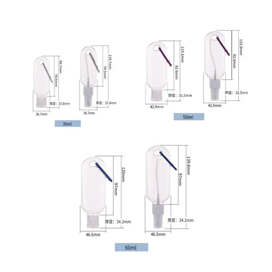 10Pcs 30/50/60ml Clear Travel Plastic Keychain Refillable Bottles Empty Spray/Flip Bottles Portable Mini Leakproof Containers