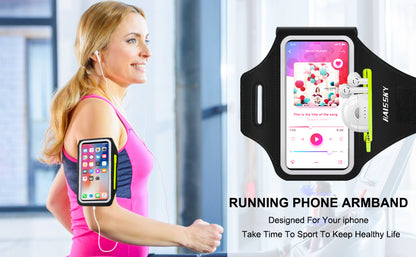 HAISSKY Zipper Pocket Running Sports Armband For iPhone 16 15 14 13 12 11 Pro Max 15 Plus Belt On Hand Phone Brassard Bags