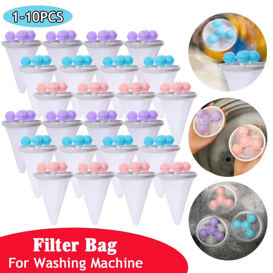 1-10pcs Washing Machine Filter Net Floating Lint Filter Mesh Bag Reusable Pet Hair Catcher Remover Laundry Cleaning Tool