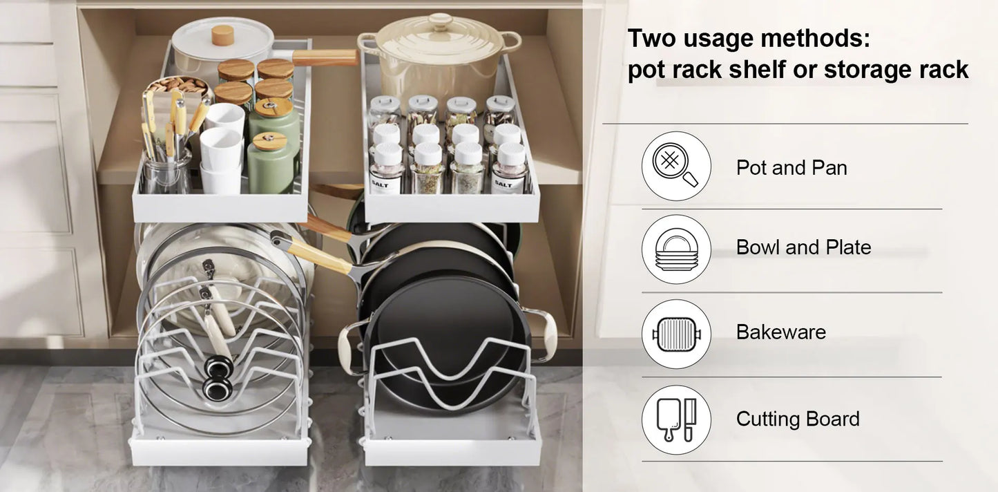 Pull out Pots and Pans Organizer Sliding Pot Lid Holder Kitchen Spice Rack Tableware Organizer Multifunctional Dish Drying Racks