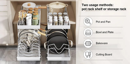 Pull out Pots and Pans Organizer Sliding Pot Lid Holder Kitchen Spice Rack Tableware Organizer Multifunctional Dish Drying Racks